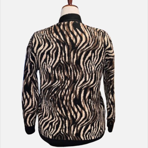 ZARA Safari Stripe Zebra Inspired Black Brown Tan Thick Cardigan (Size S) - Picture 6 of 15